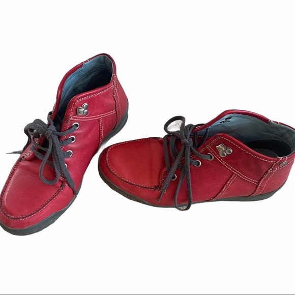 WOLKY Comfort Red Leather Booties Lace Up Size 37 - Picture 2 of 6